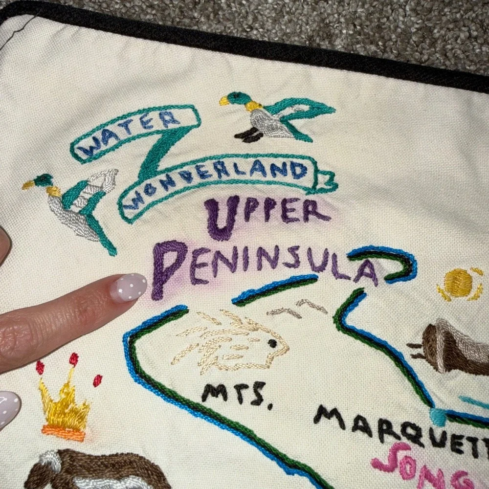 Catstudio Michigan State Hand Embroidered Pillow Cover Unisex 19x19 Cream Good